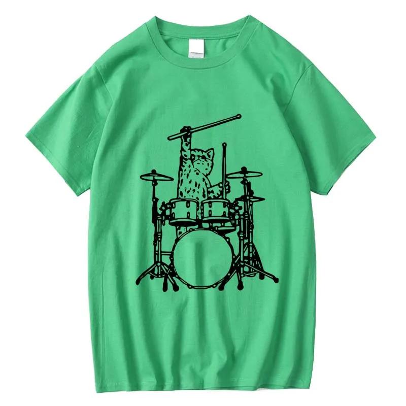 Summer Mens High Quality 100 Cotton Funny Music Cat Print T Shirt Loose Oneck T Shirt for Men Short Sleeve Tshirt Male Tops