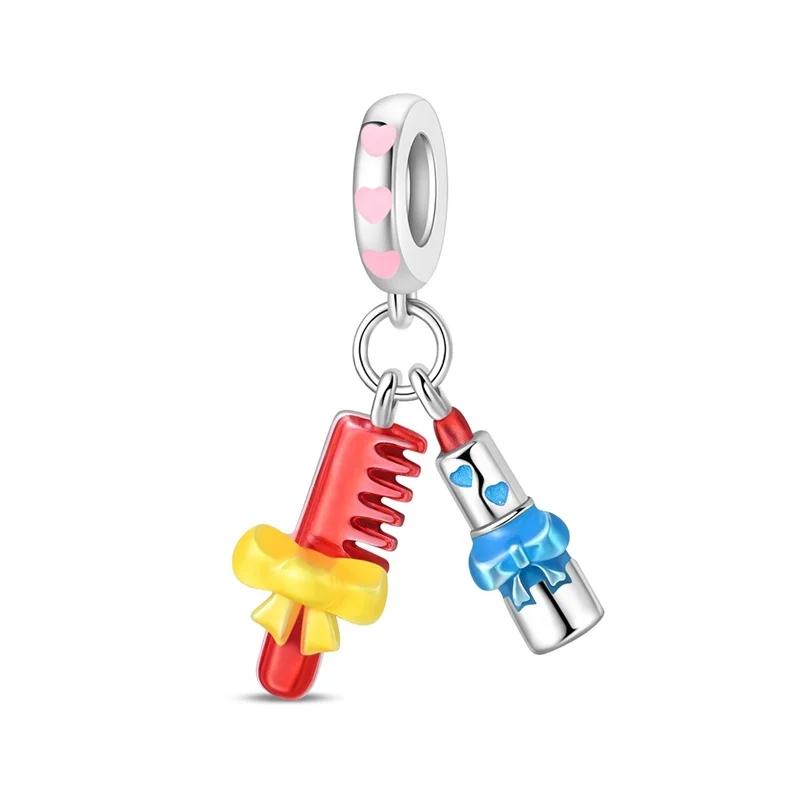 New Copper Romantic Love Flower Charms Pink Cup Butterfly Beads Pendants For Women Bracelet Engagement Jewelry Gift