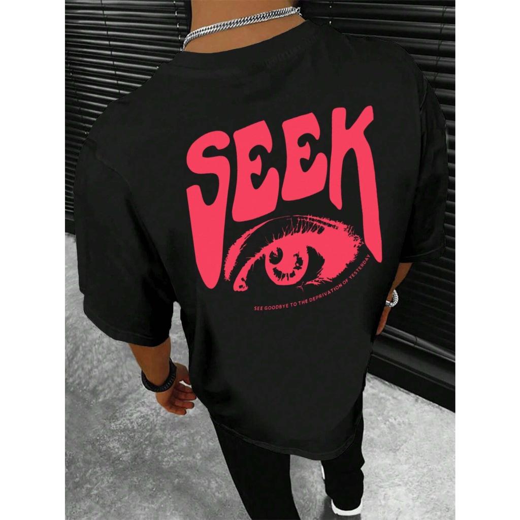 Seek Anticipated Gaze Printing T-Shirts Men Soft Loose Tshirs Breathable Summer Street T-Shirts Cotton Loose Tee Clothes