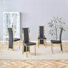 [Set of 4] European Minimalist Dining Chairs with Gold Trim. Black PU Leather + Glossy Gold Metal Frame, 109 Cm Tall, for Dining Room, Office, Etc.