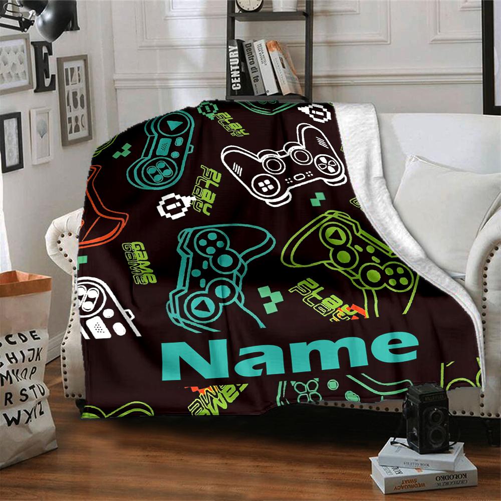 Custom Name Game Controller Theme Printed Blanket - Perfect for Couch, Bed, Travel & Outdoor Use | Machine Washable, Cozy & Durable.