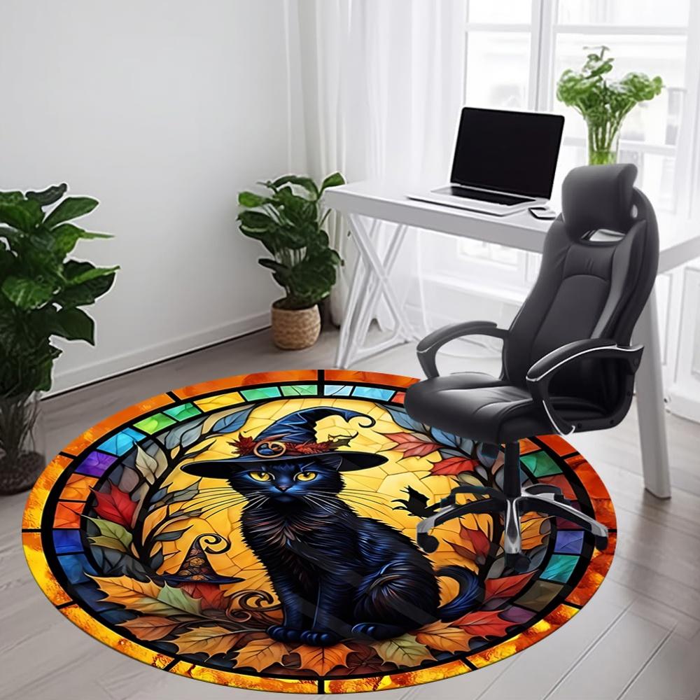 1pc Witch Cat Office Round Area Rug, Under Office Chairs Bedroom Living Room Home Decor, Room Deco, Available in Various Sizes