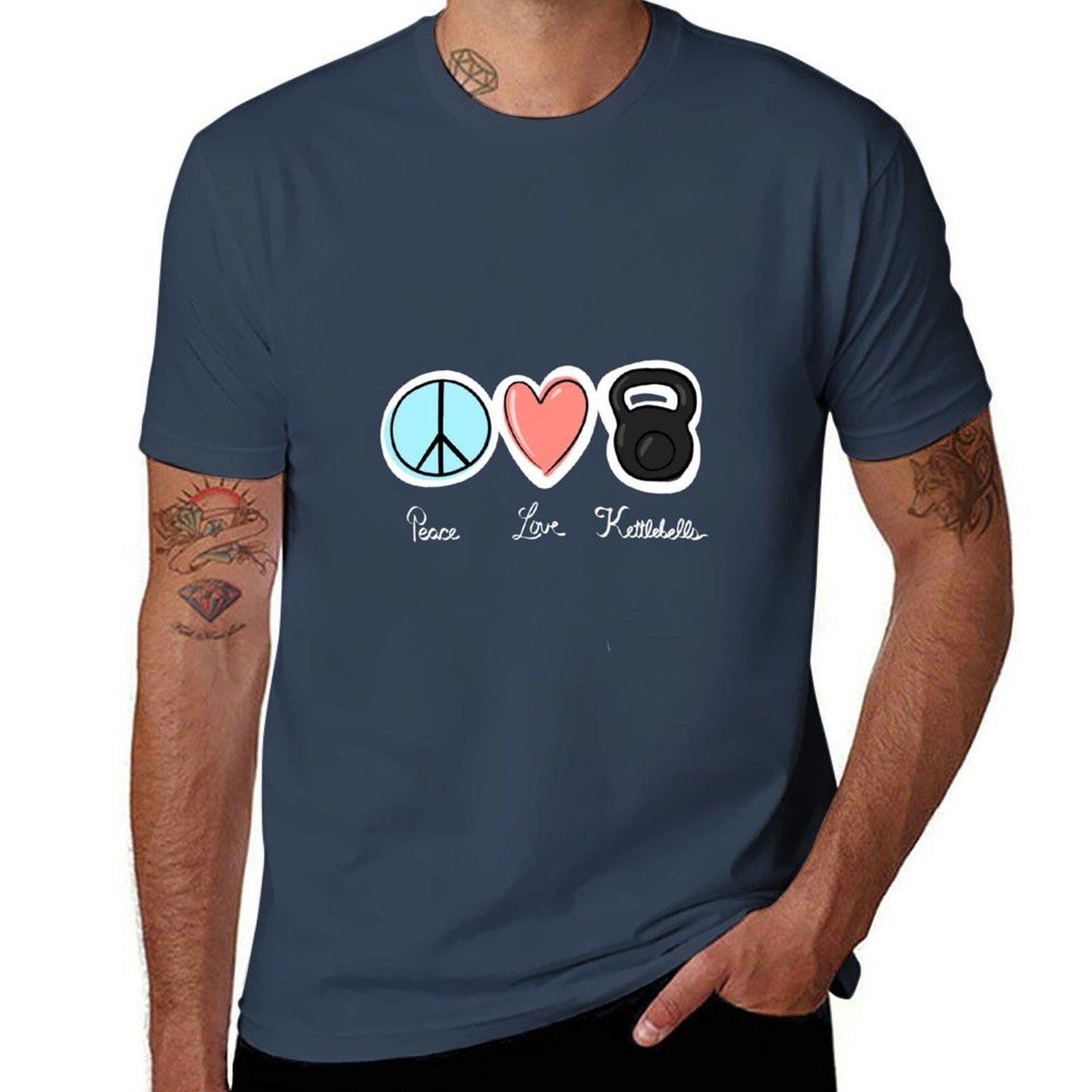 Peace Love kettlebells TShirt Heavy Duty Casual Work Tee S