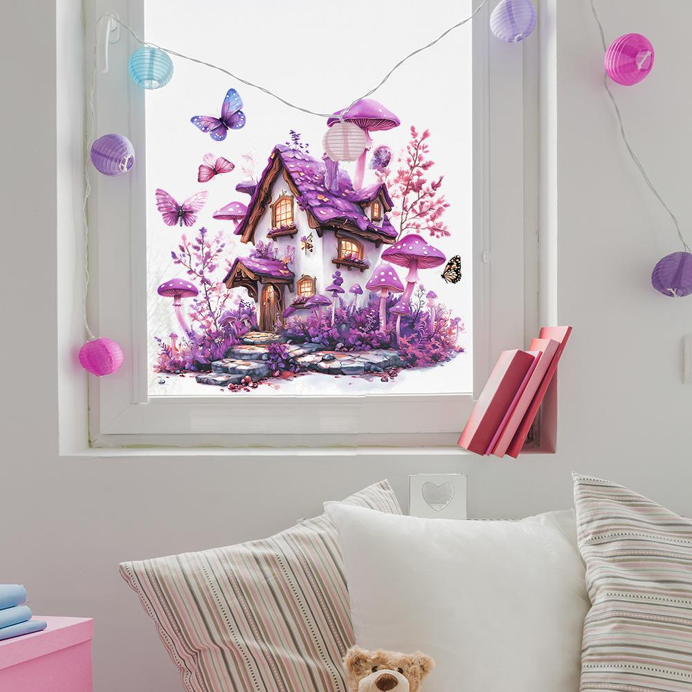 Self Adhesive Dreamy Mushroom Butterfly House Wall Stickers Peel and Stick Removable Waterproof