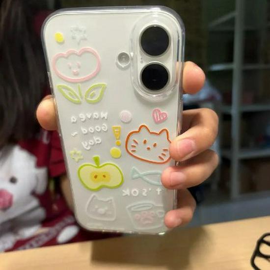 Transparent Green Apple Cat Case for Apple 17 Pro Max/16/15/14/13 Pro
