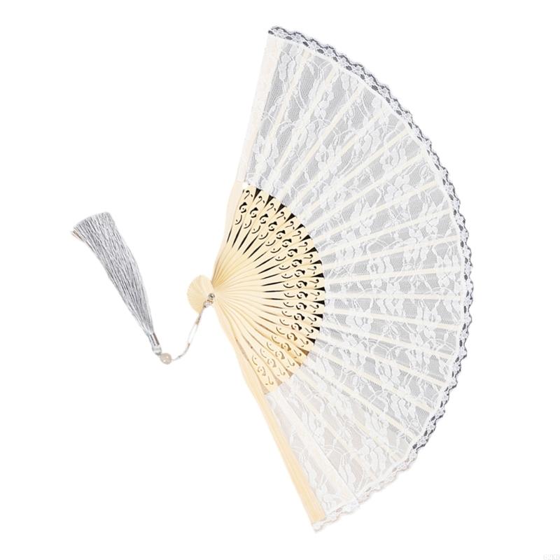 62KD Foldable Flower Lace Fabric Hand Fan Portable Decorative Props Chinese Handheld Fan For Event Festivals Celebration Gift