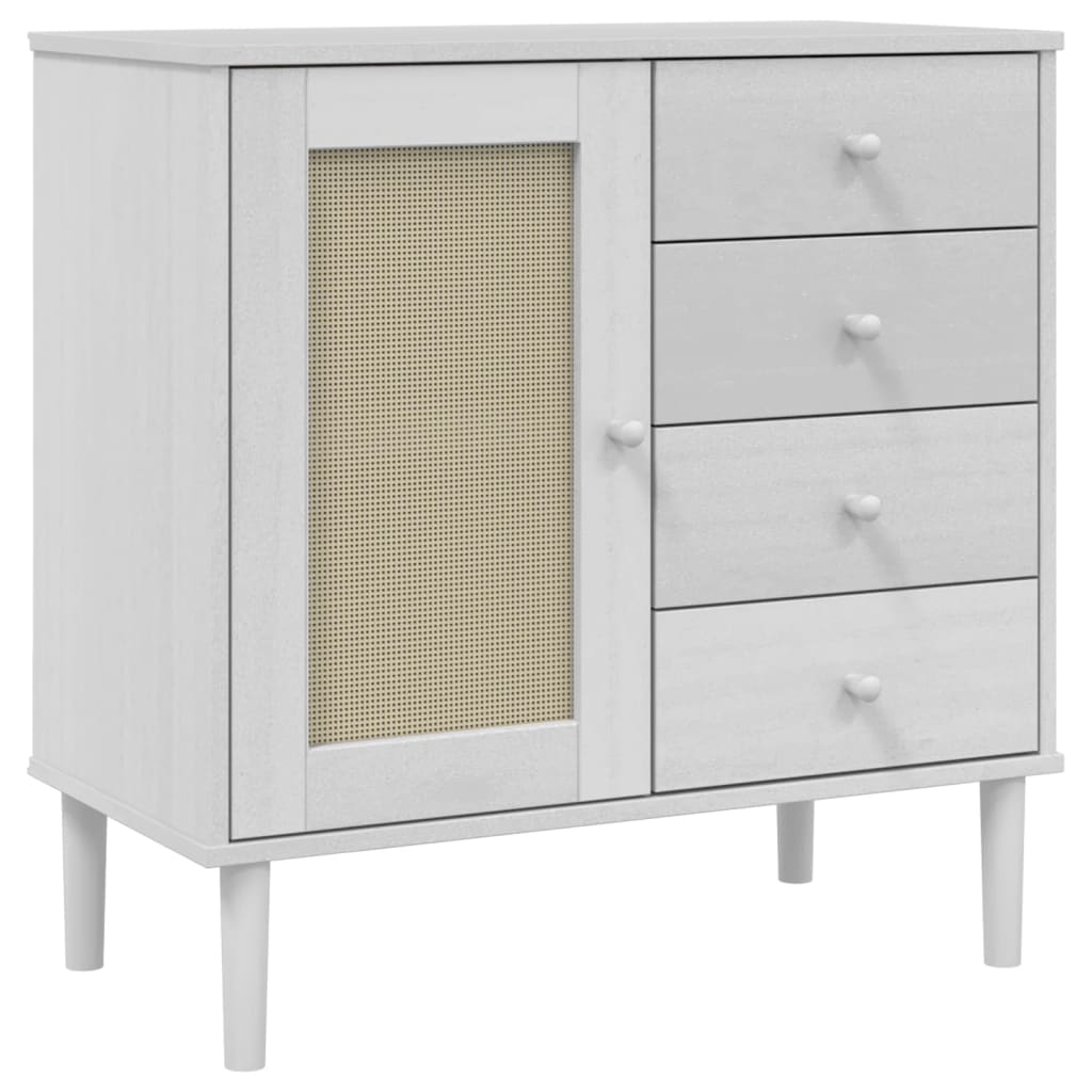SENJA Sideboard Rattan Style White 80 x 40 x 80 cm Pine Wood