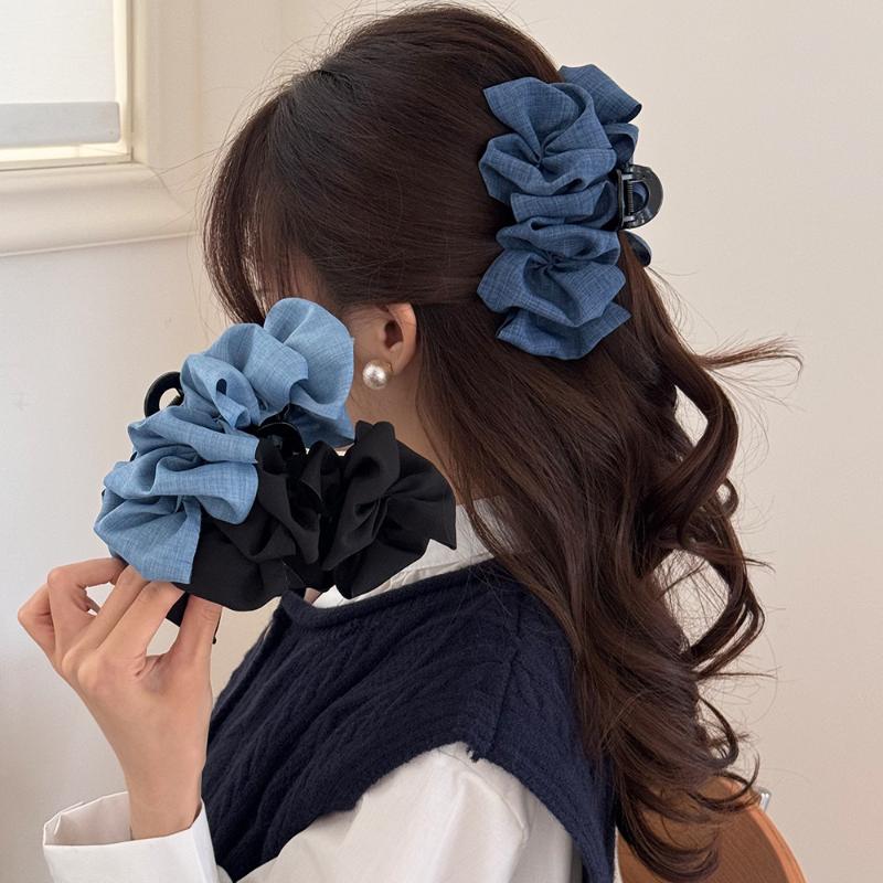 Retro Pleats Hair Clip For Women Solid Color Hairpins Ponytail Holder Claw Headwear  Hair Accessories