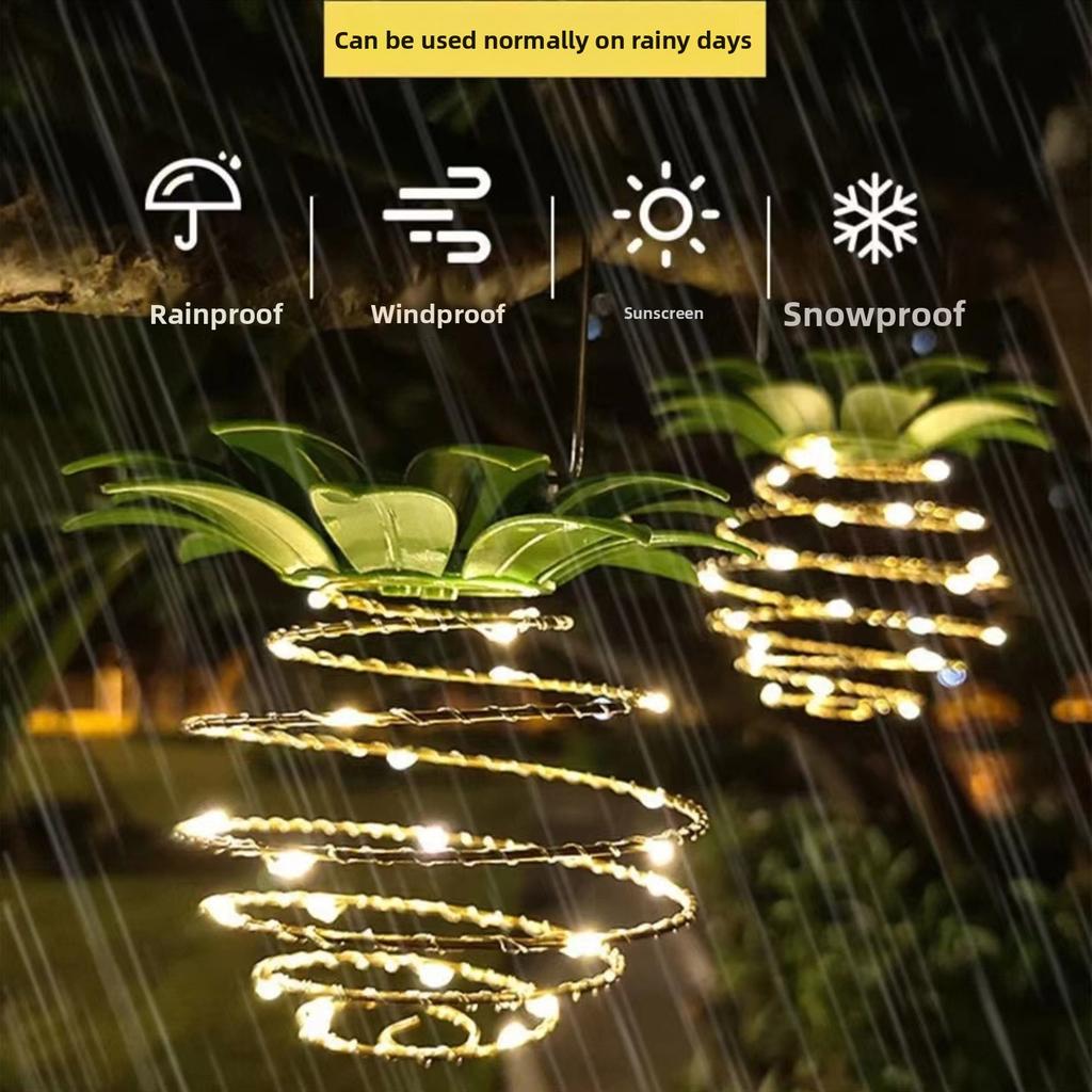 New Solar Powered Iron Pineapple Lantern Outdoor Courtyard Garden Corridor Decorative Hanging Lamp LED Copper Wire Light String