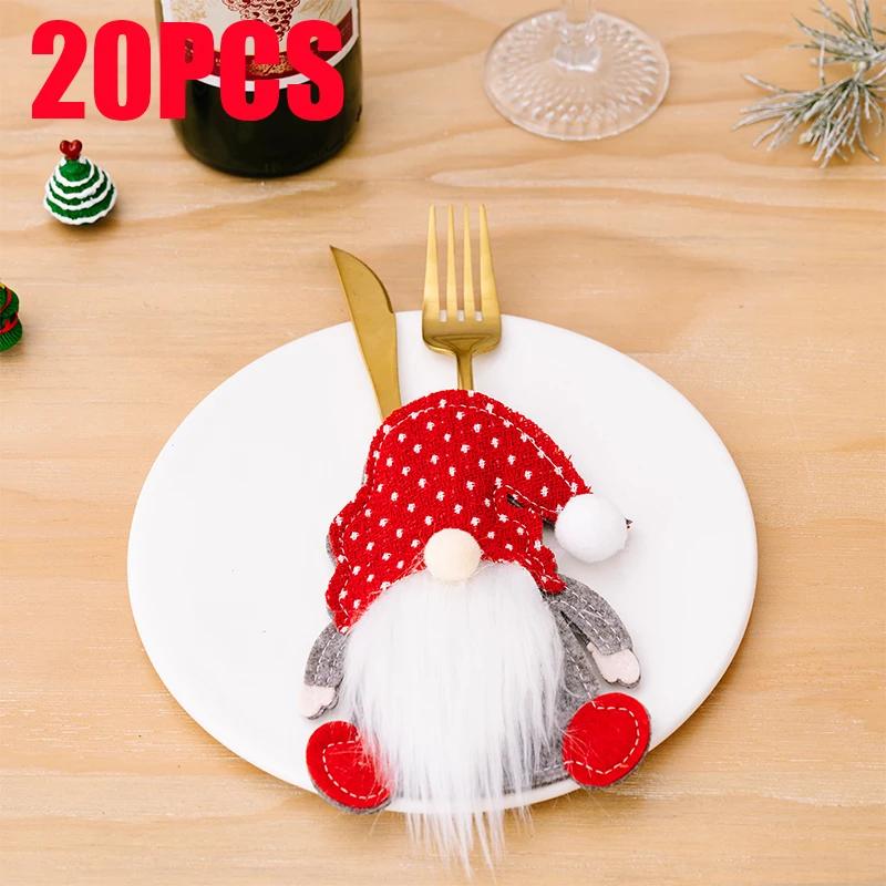 150pcs New Christmas Decorations Gnome Knife and Fork Set Faceless Old Man Knife and Fork Bag Rudolph Cutlery Set