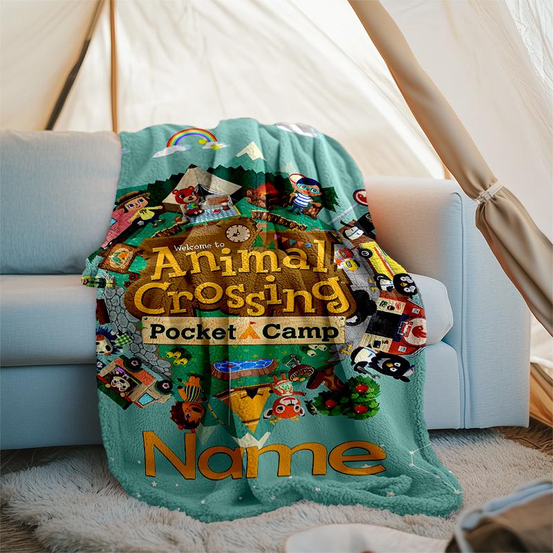Personalized Custom Name Blanket - Animal Crossing Print Design,Blanket for Sofa,Bed,Travel,Camping - Soft and Warm, Great Gift