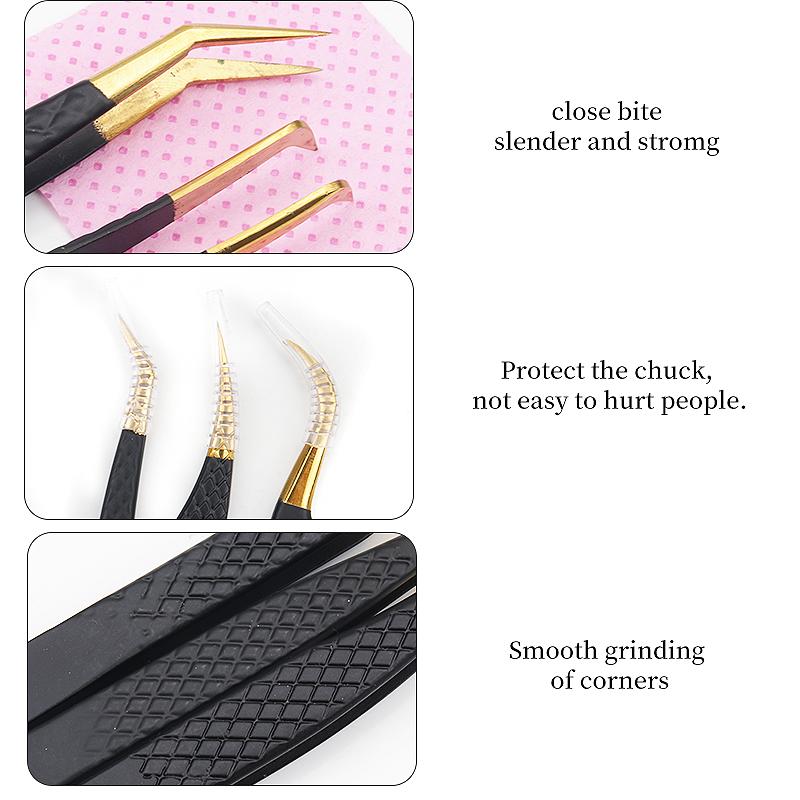 Professional Black Gold Stainless Steel Eyelash Tweezers High Precision Tweezers