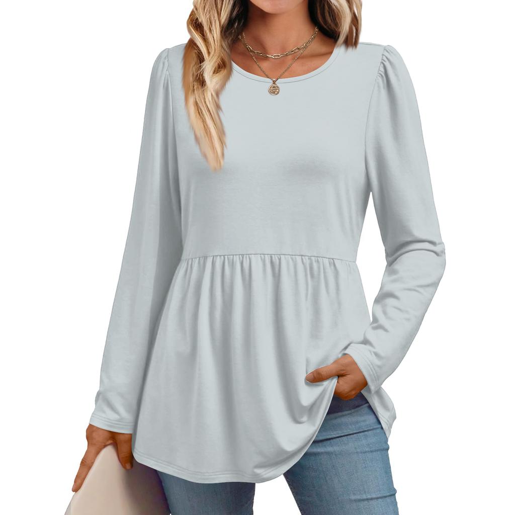 Women's Casual Fashion Long Sleeve Shirt Solid Color Tunic Top