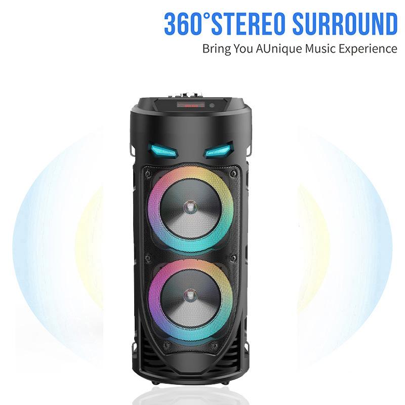 RGB Light Bluetooth Speaker Portable Dual Speaker Barrel Karaoke Outdoor Square Dance Wireless Audio