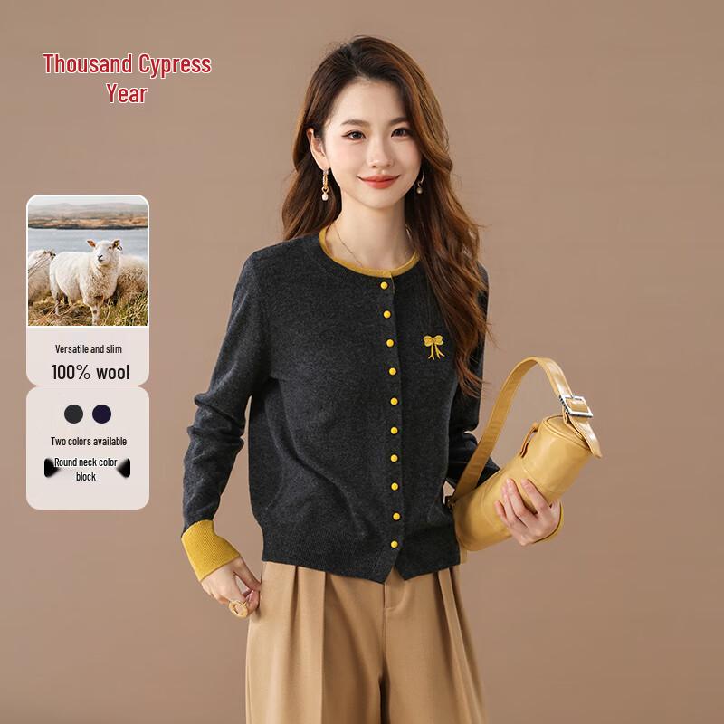 Qianbainian Women s 100% Wool Knitted Cardigan L