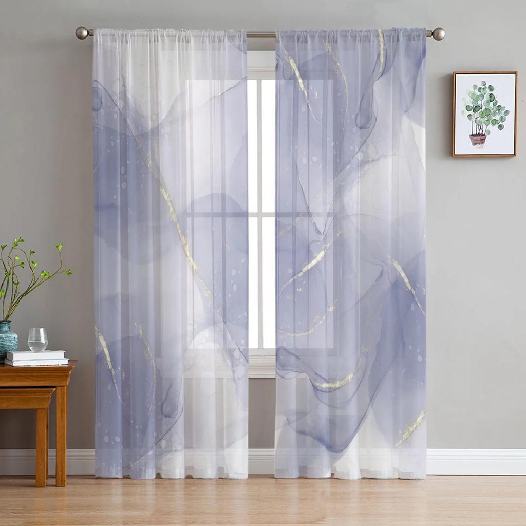 Rideaux transparents en marbre rose aquarelle, pour salon, chambre à coucher moderne, en Tulle, draperies de fenêtre, décor