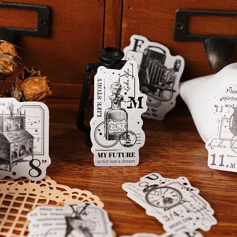 Yi Niao Black & White Ink Plant Washi Stickers - Nostalgic Journal DIY Decor