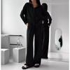 Women's 2-piece Solid Color Cardigan With Pocket Fashion Casual Wide Leg Pants Set European American Trendy Outfit