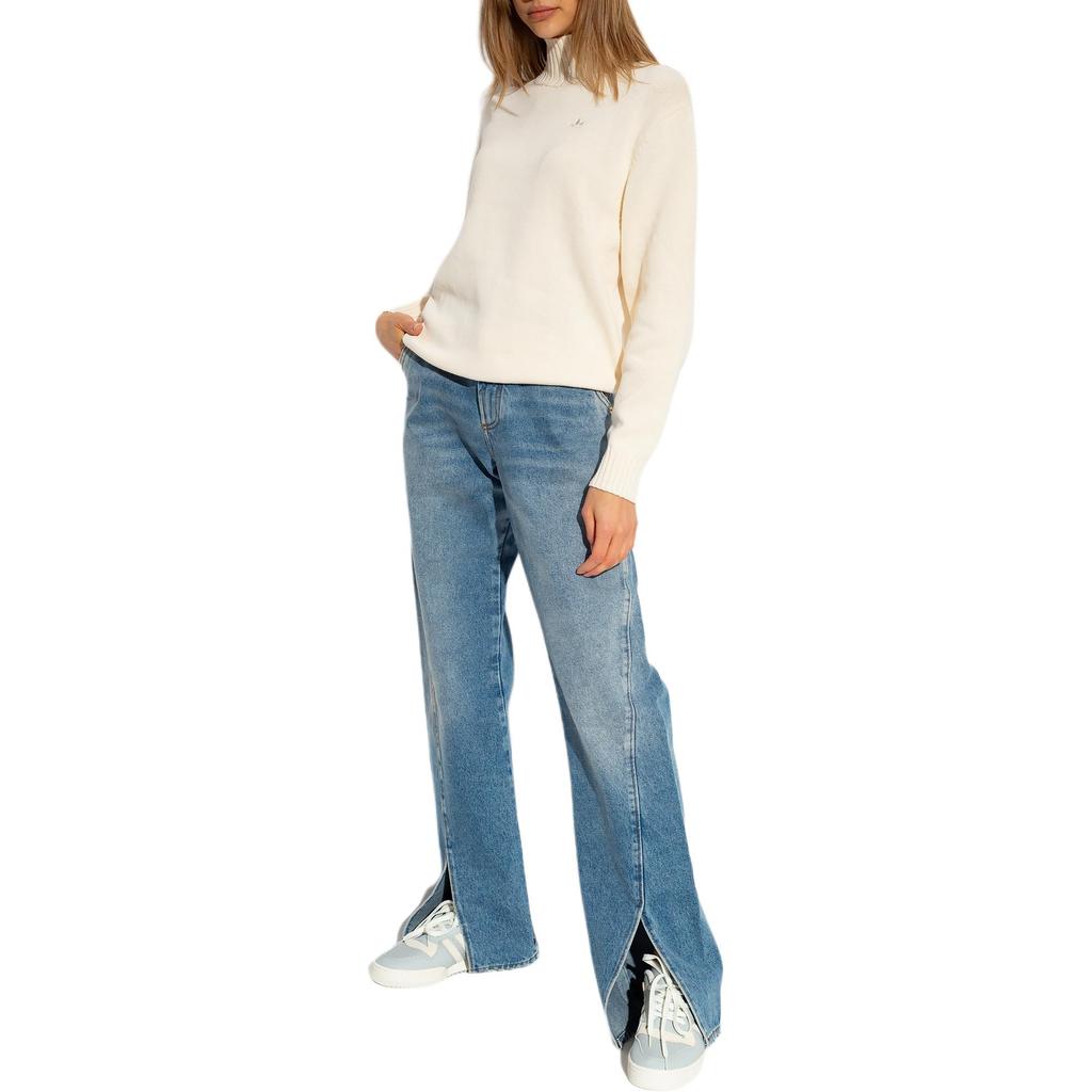 Adidas Solid Color High Neck Pullover Sweater Women sweater Off-White II8046