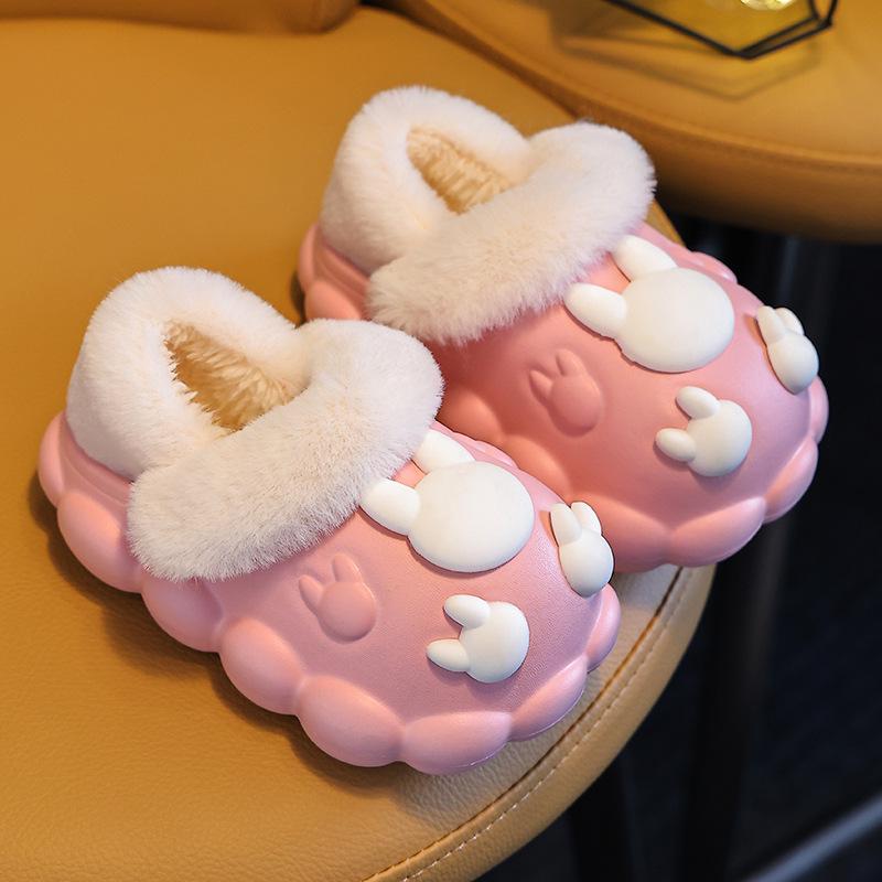 Cozy Winter Marshmallow Kids' Cotton Slippers - Non-Slip Plush with Removable Cover