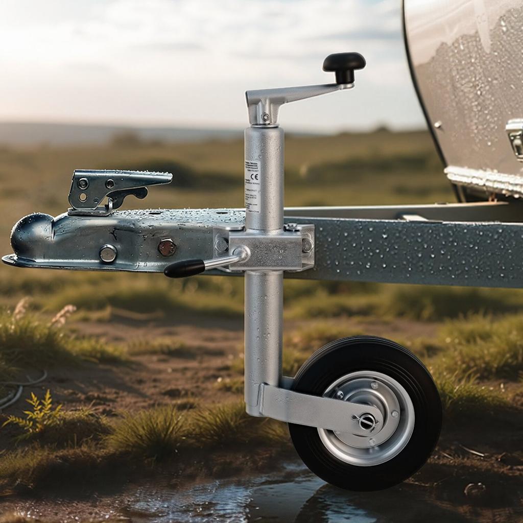 Anhängerstützrad mit Rad, 150 kg Tragfähigkeit, Robuster Anschraubbarer Anhängerkupplungsstützfuß mit Einzelrad & Ergonomischem Griff, 230 mm Hubweg, Passend