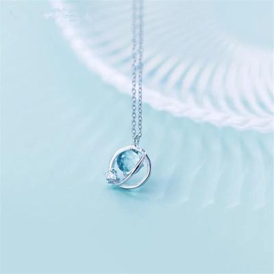 Collar de plata de ley 925 con diseño de aurora azul y planeta para mujeres y niñas, joyería sencilla y dulce a la moda Dz815