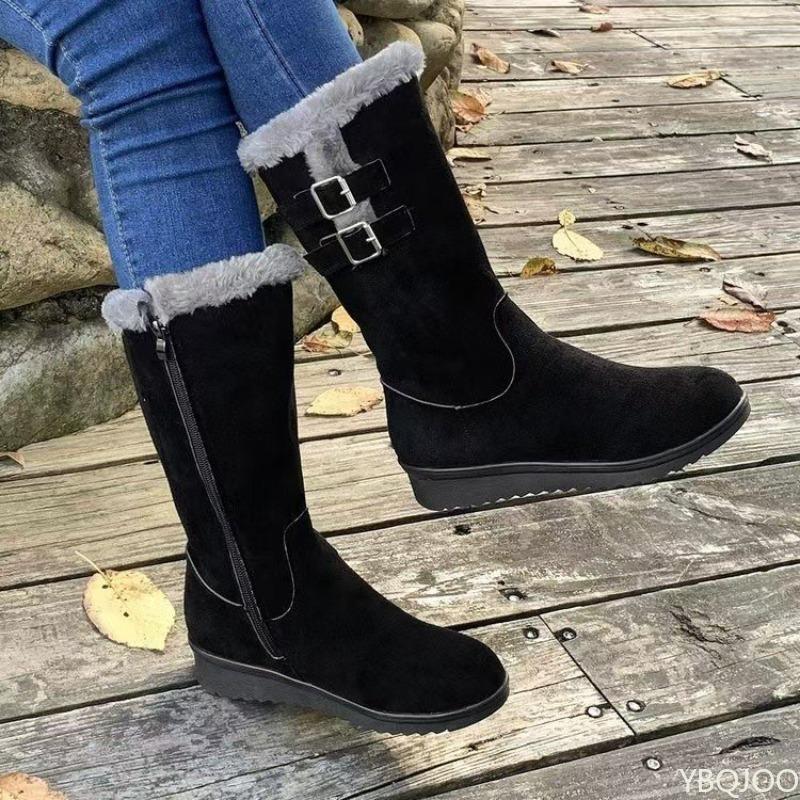 Women's new Fashionable versatile Suede Mid-calf Boot Plush Warm Snow Boots Women Winter comfortable Cotton Boots Platform shoes