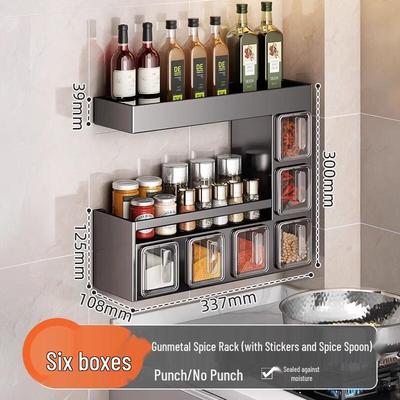 Wall-Mounted 3-Tier Spice Rack with 6 Jars