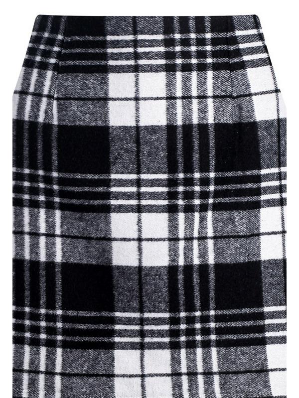 High-Waisted Women's Plaid Pencil Skirt - Knee-Length Wool Skirt for Autumn and Winter