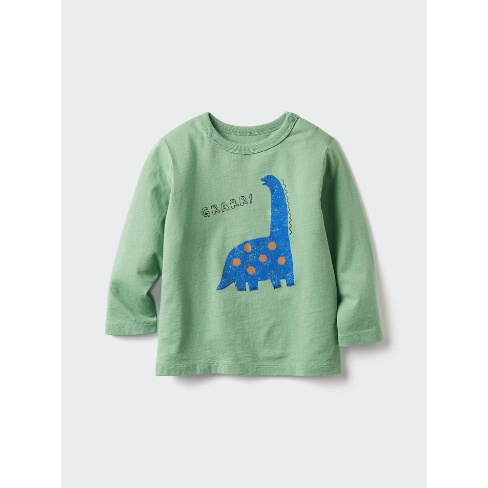 

Uniqlo BT Футболка с круглым вырезом, длинный рукав, Динозавр 01 OFF WHITE/BABY 80