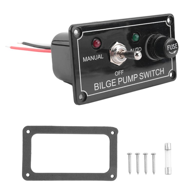 N60R-DC 12V Fused Marine Bilge Pump Switch Panel With LED Indicator Light Manual/Off/Auto 3-Way Toggle Switch