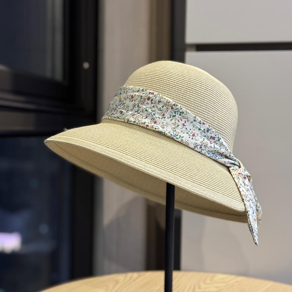 New Big Eaves Bucket Hat Bow Straw Hat Women Spring and Summer Sunscreen Sunshade Travel Woven Hat Foldable Tide