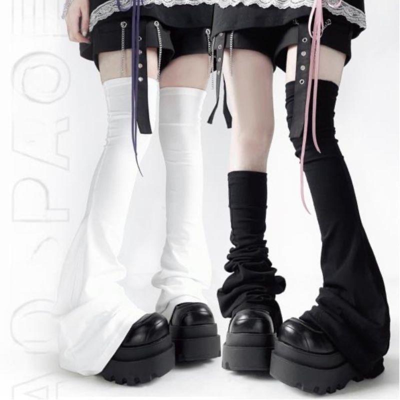 Black White Gothic High Sock Y2K Leg Stockings Lolita Over Knee Leg Warmer Horn Shaped Cuffs Sock For Girls Women Punk Socks