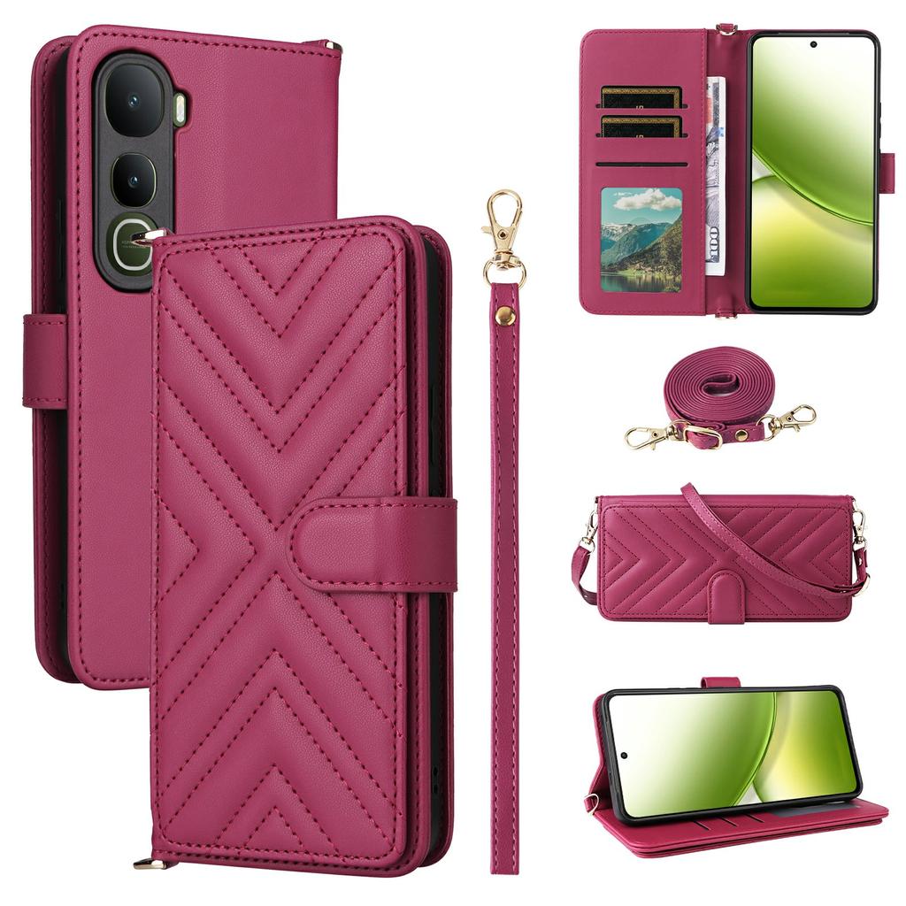 For Vivo Y400 4G/Y400 5G Case with Shoulder/Wrist Strap Leather Phone Cover Stand Wallet