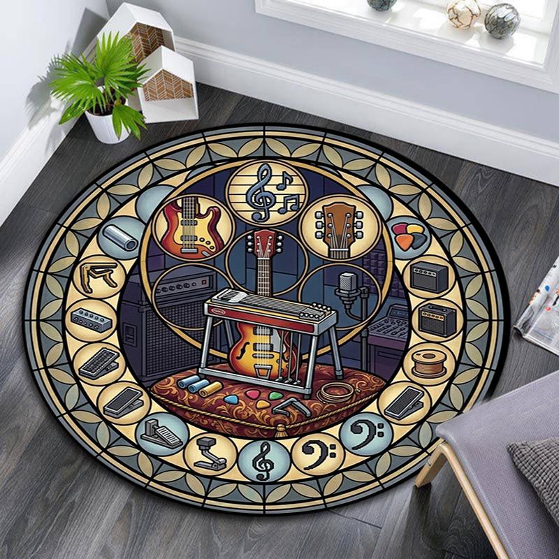 Music Instruments Harmony Round Area Rug Under Office Chairs Bedroom Living Room Home Decor