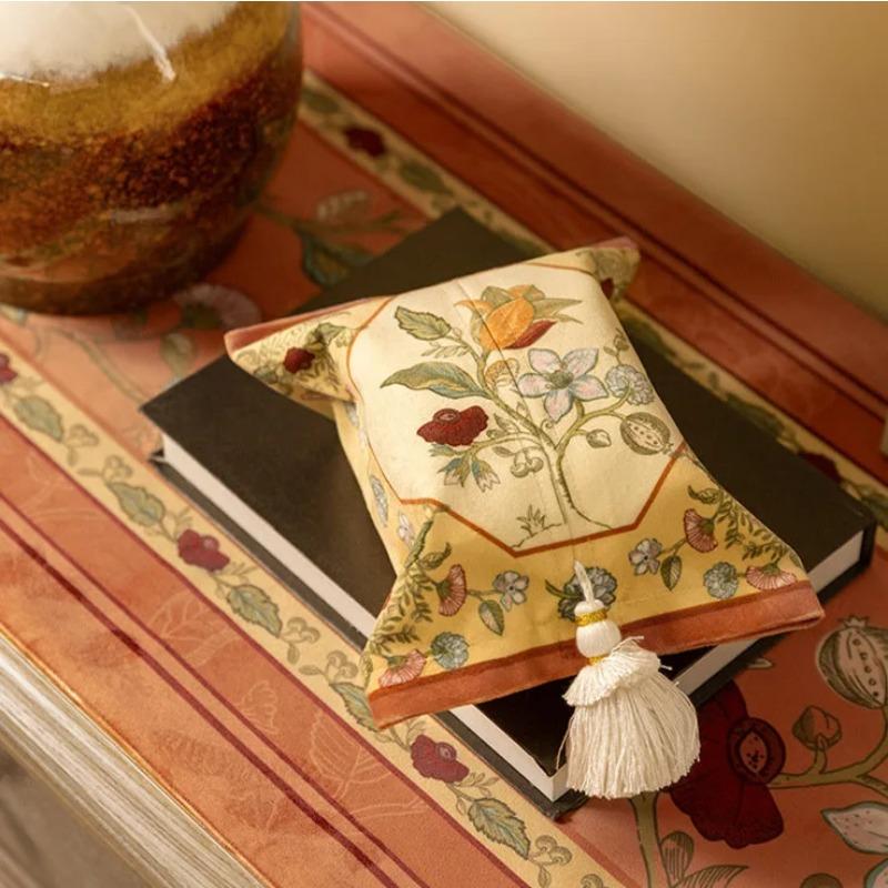 Retro Home Living Room Bedroom Multi-purpose Tissue Box, Aperextraction Box, Printed Pattern Fabric Car Tissue Paper Storage Box