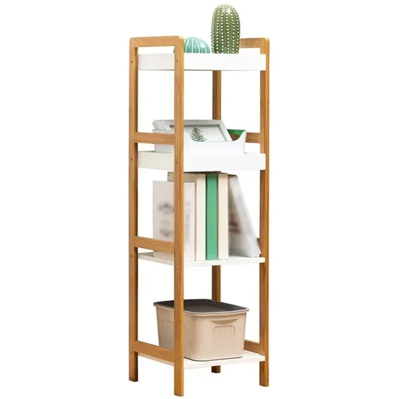 Bathroom Standing Shelf Bathroom Vanity Floor Standing Shelf Storage Bamboo Ladder Bookshelf 4 Tier Shelf Wood Organizer Rack