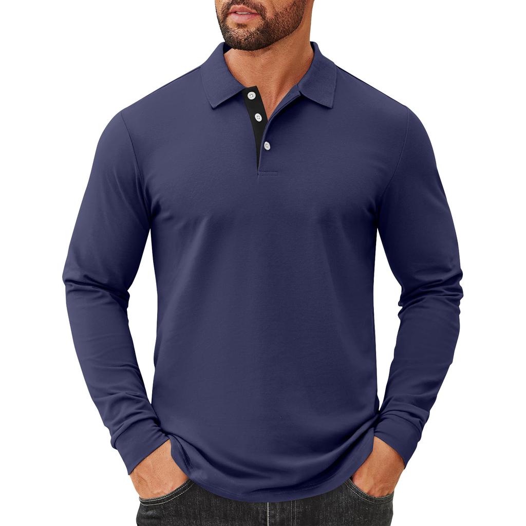 Men's Solid Color Button Lapel Long Sleeve Top Men's Casual Fashion Long Sleeve Top