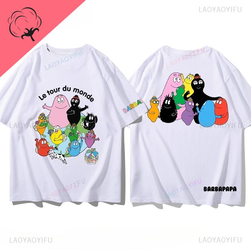 Famous Cartoons Barbapapa Double SidedPrinted T Shirt Casual Funny Kawaii Tops Boys Girls Aesthetic Teenager Outfits Graphic