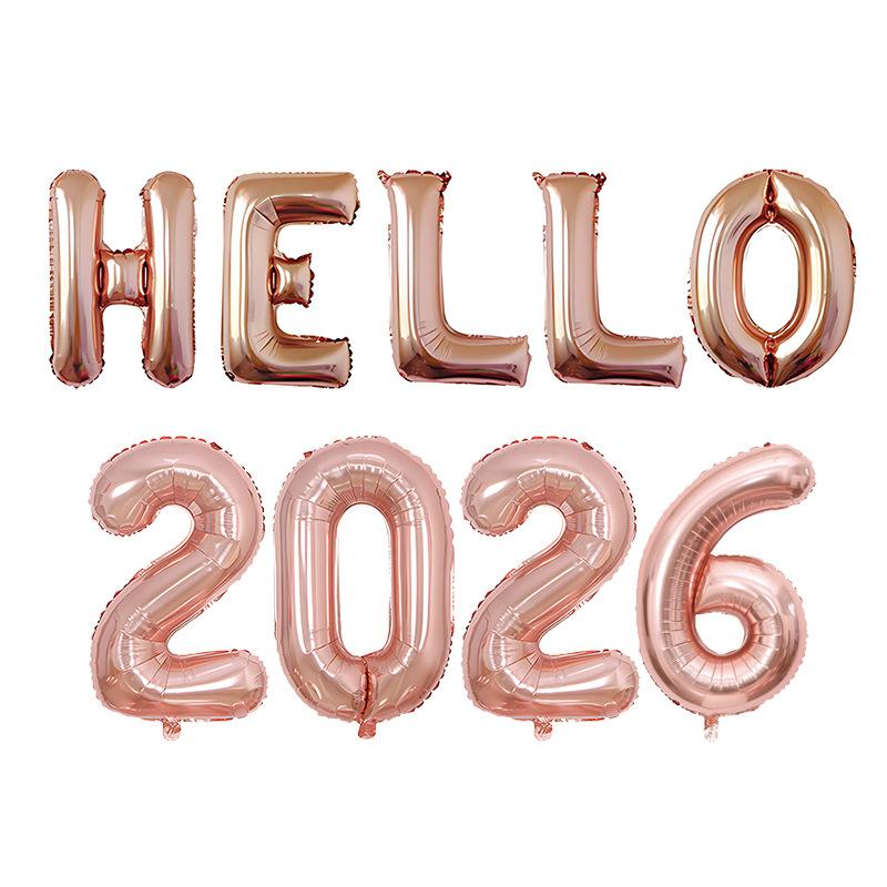 Hello 2026 Happy New Year Metallic Foil Balloons Festive Decor For Parties Home Decoration
