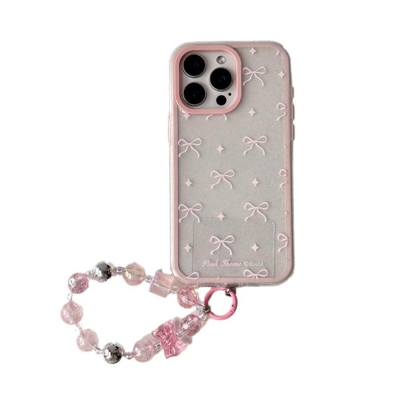 Korean-style pink glitter bow chain case suitable for iPhone 17 Pro Max, Apple 16, 15, 14 for women, trendy