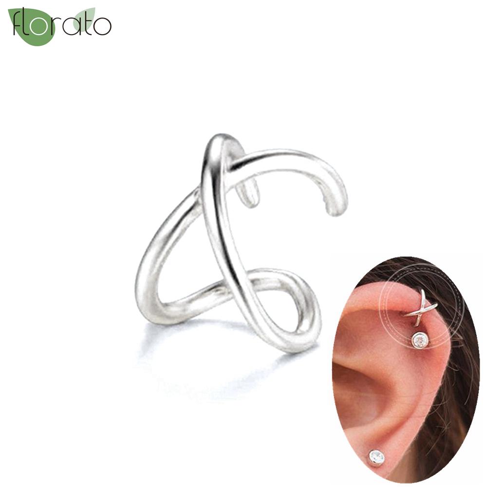1PC Fashion White CZ Crystal Ear Cuff Stackable Silvery C Shaped Ear Clips No Pierced Cartilage Earring for Women Earcuffs