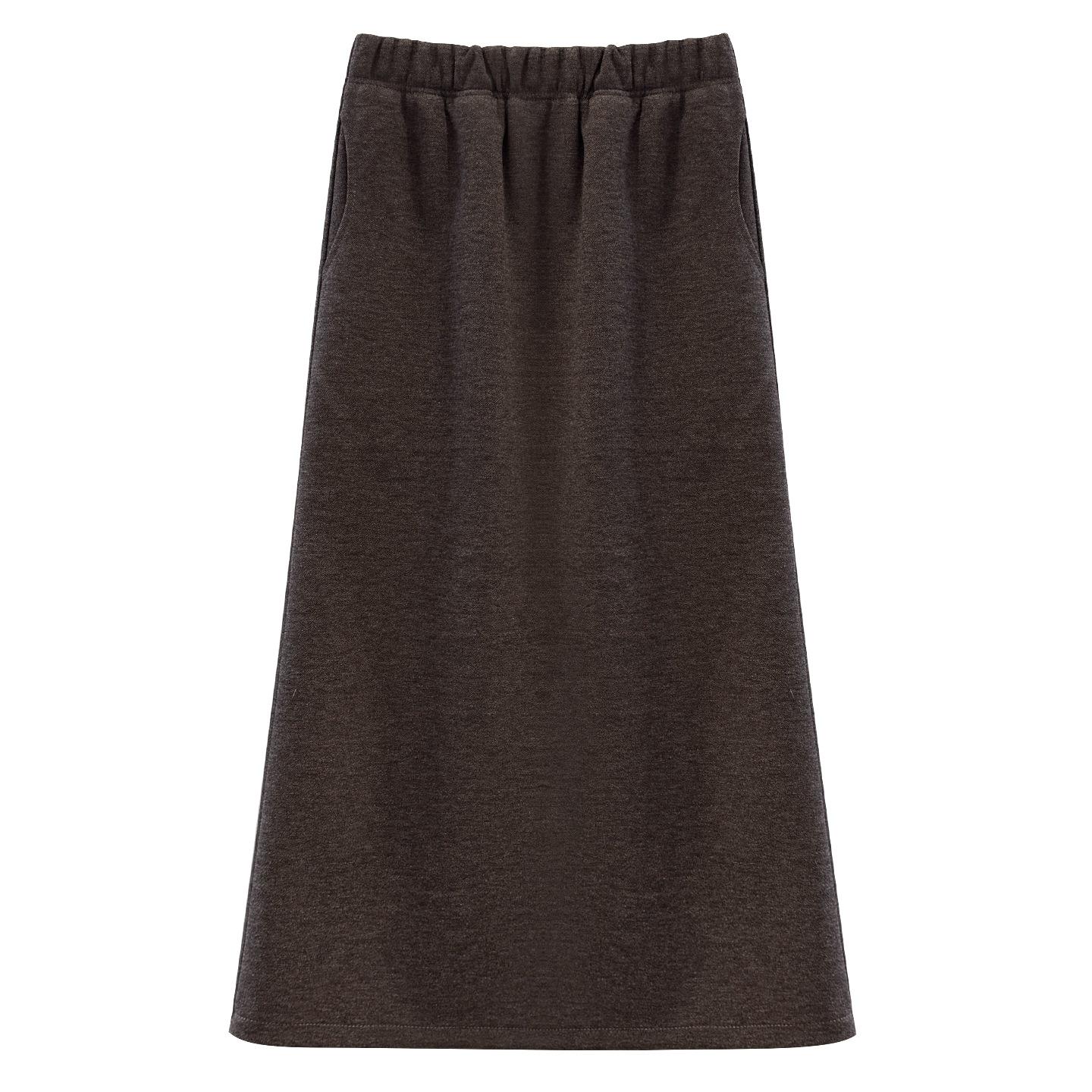

Imported Wool A-Line Skirt - Retro Melard Design, Elastic Waist, Plain with Slit, Perfect for Autumn and Winter. M кофейный