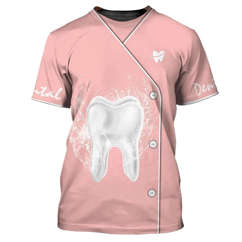 T-shirts de dentistes T-shirt pour femmes T-shirt à col rond Uniforme d'infirmière personnalisé Impression 3D Manches courtes Surdimensionné Femme Décontracté Vêtements pour dames