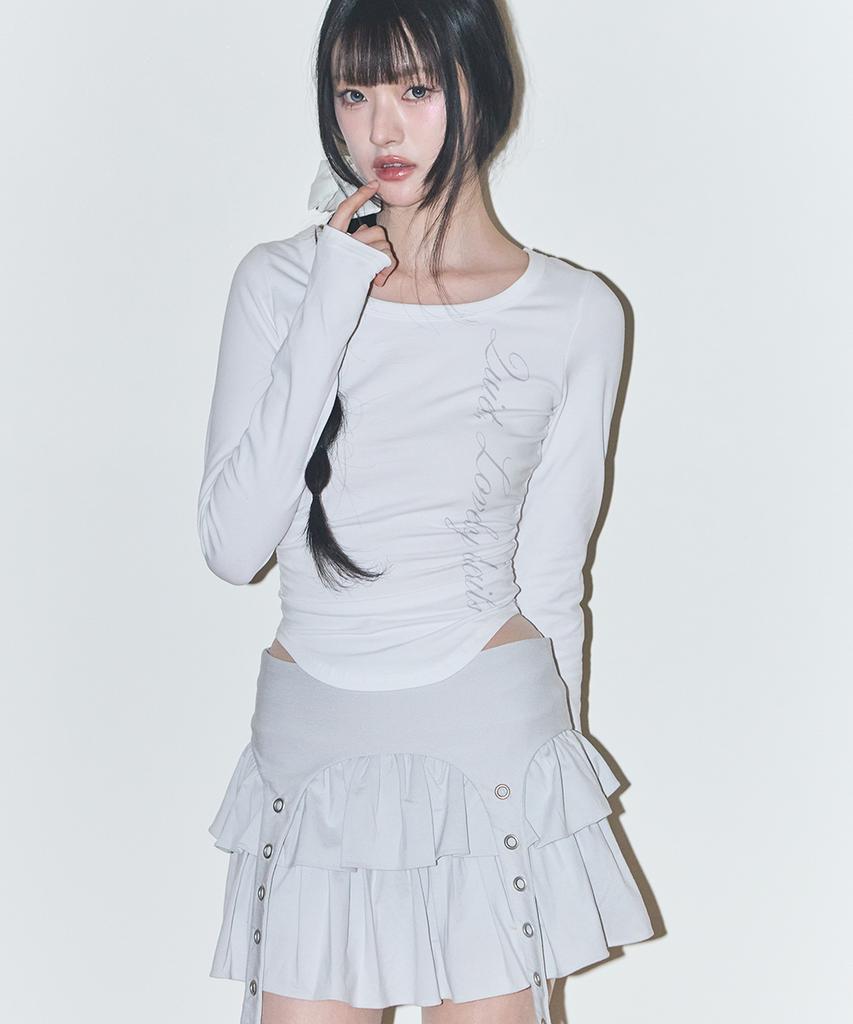 Iligo Tiered Layered Rib Skirt Light Gray