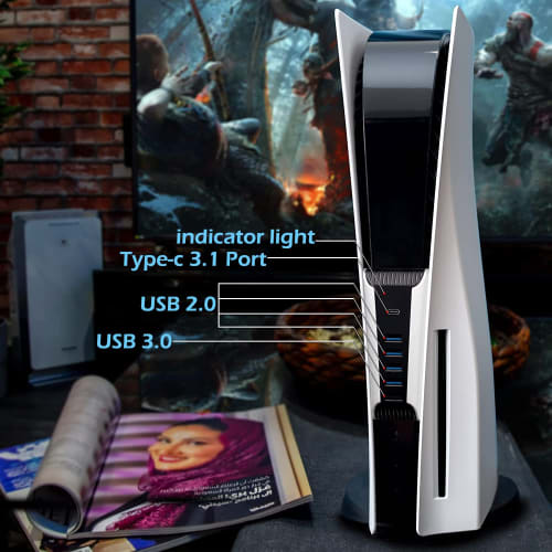 AQIDAP 5 Port USB Hub for PS5 USB Fast Expansion Hub Charger USB Extender Compatible with PlayStation 5 Game Console, 4 USB, 1 USB Charging Port, 1 Ty