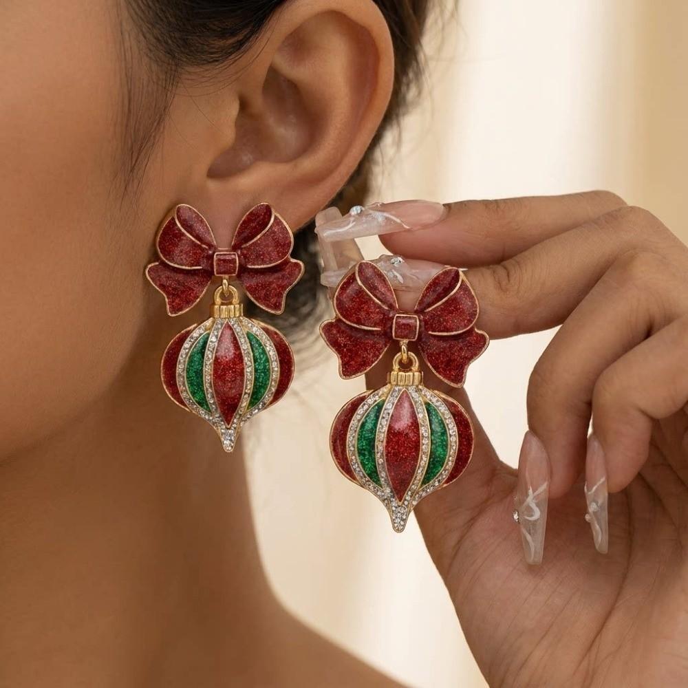 1 pair Simulated Pearl Christmas Drop Earrings Glitter Finish Holiday Jewelry Women