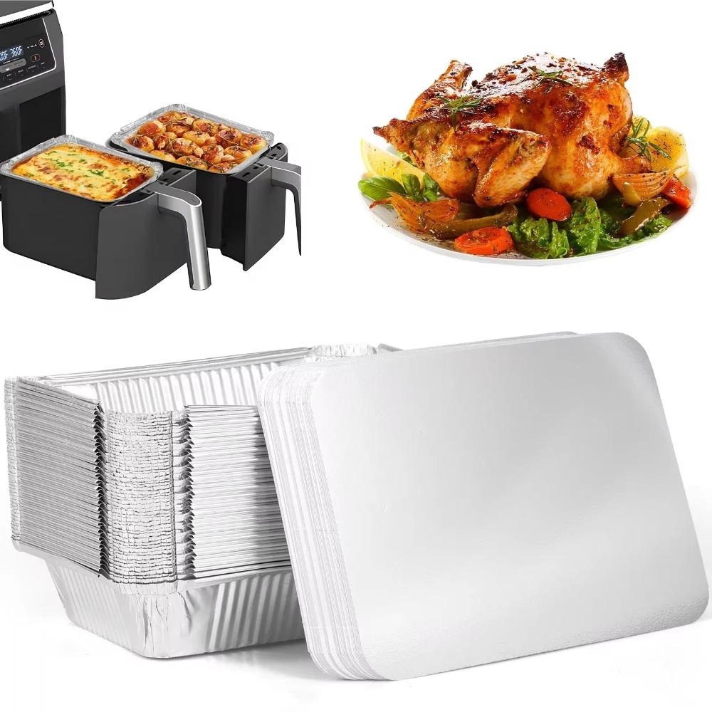 

10 ШТ. З кришками Контейнери для харчових продуктів із фольги Квадратна миска для барбекю Нові форми для випічки на винос 18.5x13.5x5cm-Without Lid