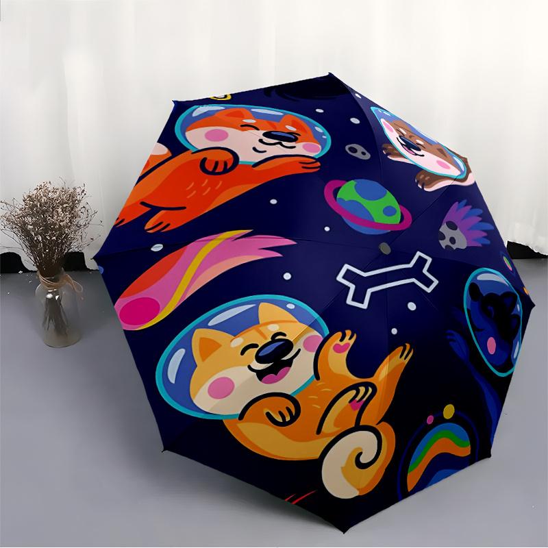 1pc Space Puppies Automatic Open/close Umbrella, 8-Rib Sturdy Structure, Portable Travel Umbrella, Parties, Everyday Use, 06