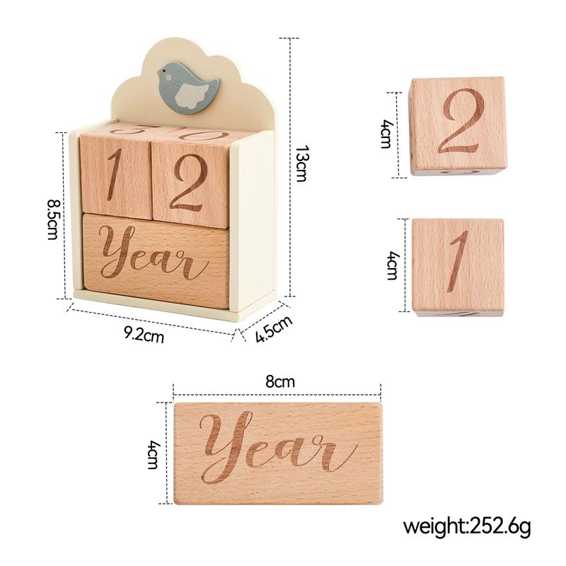 Baby Wood Milestone Photography Accessory Toy Cartoon Bird Time Recorder Box Baby Room Decoration Baby Anniversary Baby Gifts